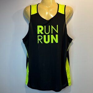 Men’s Neon Yellow & Black Running Tank — “RUN RUN” Graphic — Size XXL